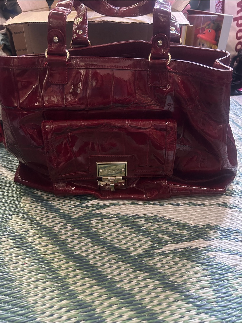 Kate Spade ♠️ Patent Leather Tote Bag in Deep Burgundy. Width 15 1/2 10 deep